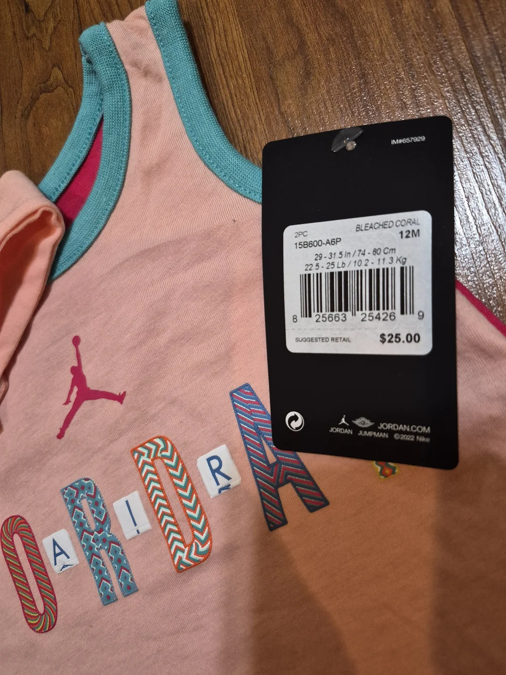 Super Cute Jordan Pink and Teal Infant Romper with Bow Headband